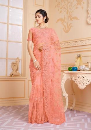 Picture of Pleasing Net Dark Salmon Saree