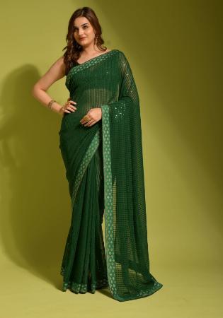 Picture of Amazing Georgette Dark Olive Green Saree