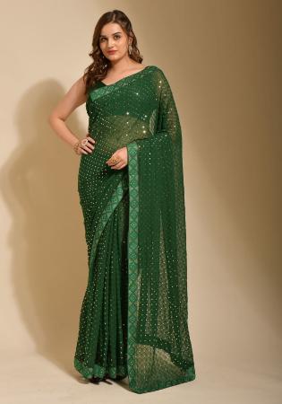 Picture of Magnificent Georgette Dark Olive Green Saree