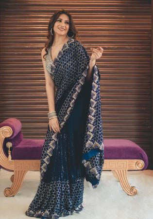 Picture of Good Looking Georgette Navy Blue Saree