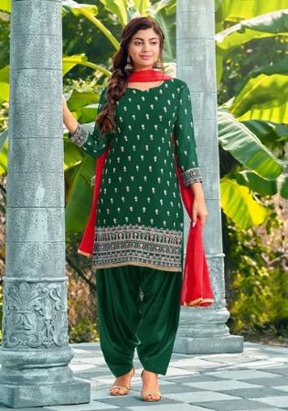 Picture of Georgette Forest Green Straight Cut Salwar Kameez