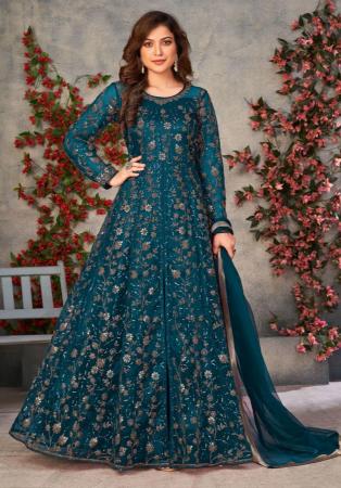 Picture of Lovely Net Dark Slate Grey Anarkali Salwar Kameez