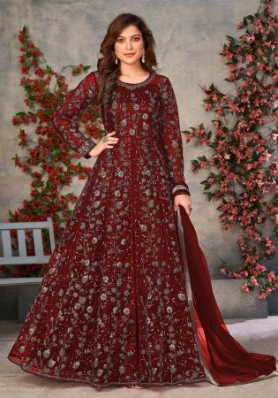 Picture of Beautiful Net Brown Anarkali Salwar Kameez