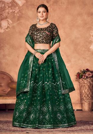 Picture of Pretty Organza Forest Green Lehenga Choli