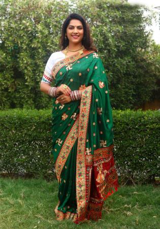 Picture of Graceful Silk Forest Green Saree