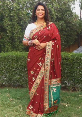 Picture of Delightful Silk Indian Red Saree