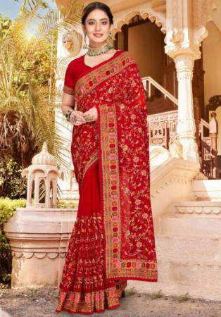 Picture of Gorgeous Georgette Dark Red Saree