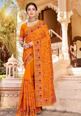 Picture of Delightful Georgette Orange Red Saree