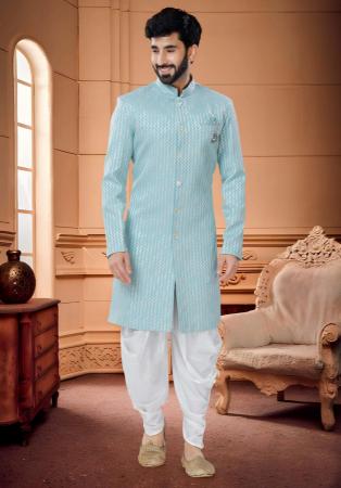 Picture of Resplendent Silk Light Steel Blue Indo Western