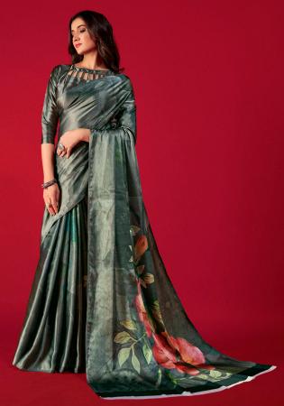 Picture of Wonderful Crepe & Satin Dark Slate Grey Saree