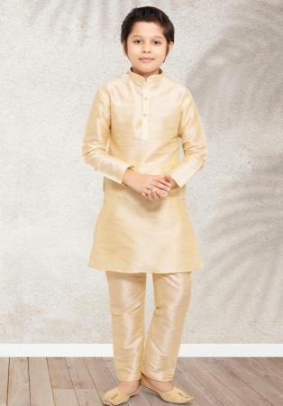 Picture of Classy Silk Pale Golden Rod Kids Kurta Pyjama