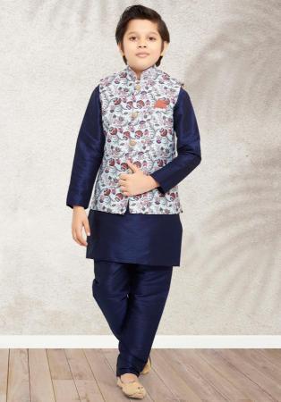 Picture of Gorgeous Silk Navy Blue Kids Kurta Pyjama