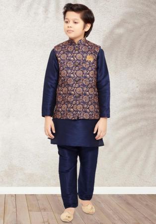 Picture of Classy Silk Navy Blue Kids Kurta Pyjama