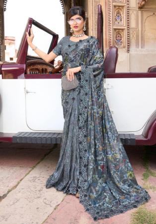 Picture of Magnificent Silk Light Slate Grey Saree