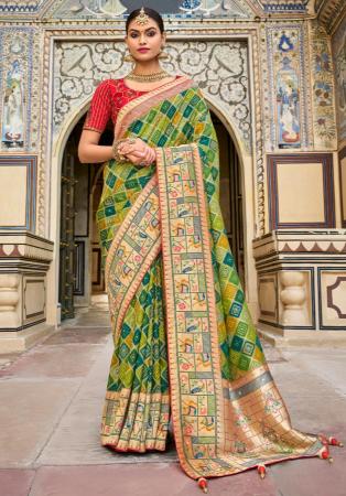 Picture of Good Looking Silk Olive Drab Saree