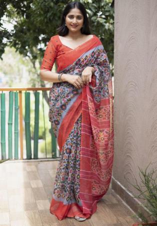 Picture of Grand Cotton Light Slate Grey Saree