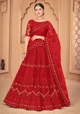 Picture of Enticing Net Fire Brick Lehenga Choli