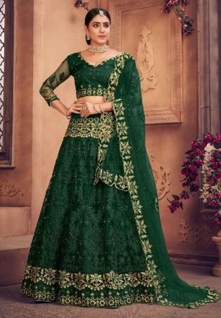 Picture of Elegant Net Dark Olive Green Lehenga Choli