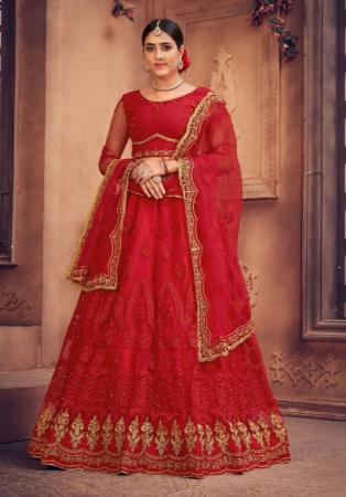 Picture of Well Formed Net Crimson Lehenga Choli