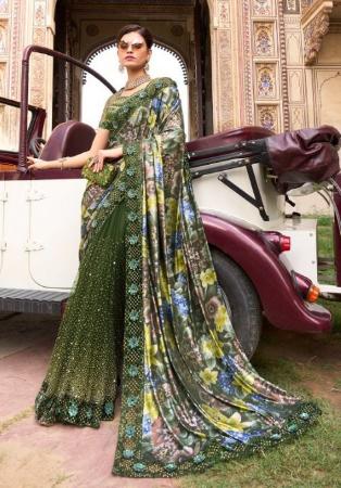 Picture of Lovely Net Dark Olive Green Saree