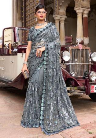 Picture of Statuesque Net Light Slate Grey Saree