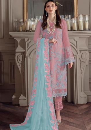 Picture of Georgette Light Slate Grey Straight Cut Salwar Kameez