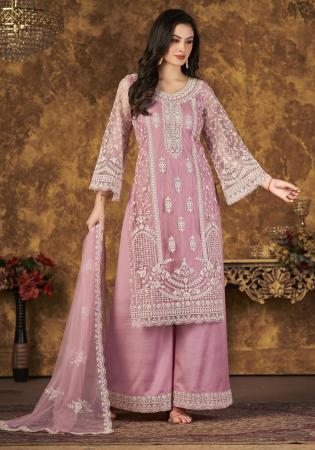 Picture of Classy Net Rosy Brown Straight Cut Salwar Kameez