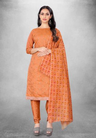 Picture of Cotton Dark Salmon Straight Cut Salwar Kameez