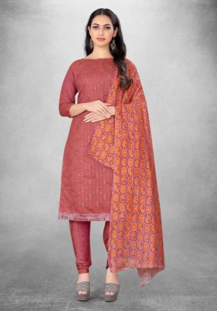 Picture of Cotton Pale Violet Red Straight Cut Salwar Kameez