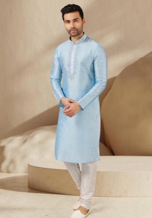 Picture of Well Formed Silk Light Steel Blue Kurtas