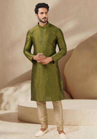 Picture of Superb Silk Dark Olive Green Kurtas