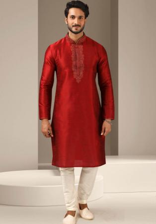 Picture of Good Looking Silk Maroon Kurtas