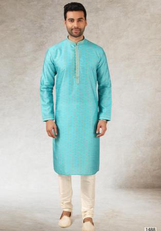 Picture of Exquisite Silk Medium Turquoise Kurtas