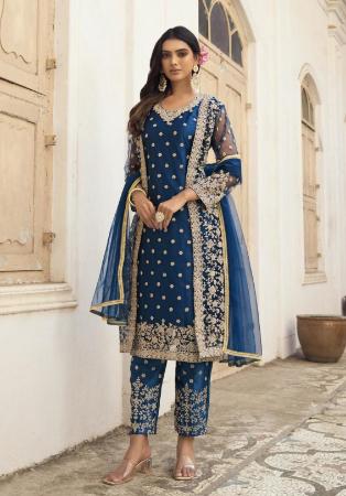 Picture of Enticing Net Navy Blue Straight Cut Salwar Kameez