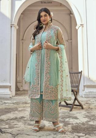 Picture of Net Dark Sea Green Straight Cut Salwar Kameez