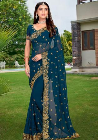 Picture of Gorgeous Georgette Navy Blue Saree