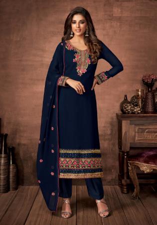 Picture of Georgette Midnight Blue Straight Cut Salwar Kameez