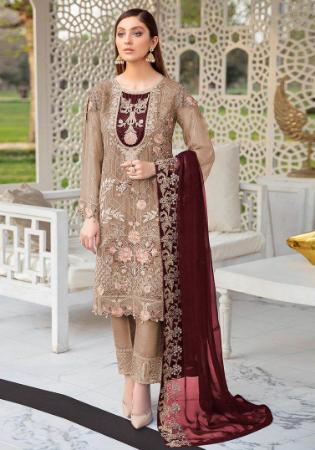 Picture of Nice Georgette Tan Straight Cut Salwar Kameez