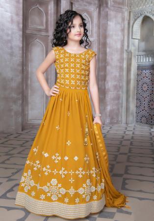 Picture of Resplendent Georgette Golden Rod Kids Lehenga Choli