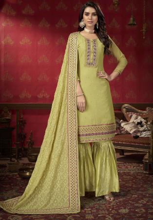 Picture of Georgette Dark Khaki Straight Cut Salwar Kameez