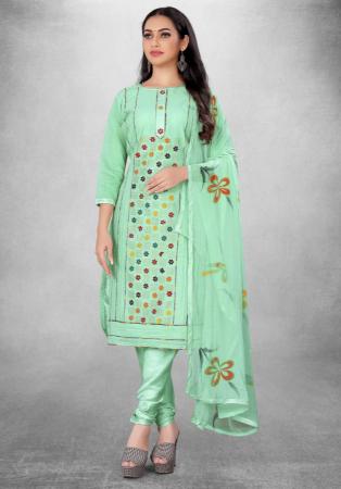 Picture of Satin Dark Sea Green Straight Cut Salwar Kameez