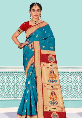 Picture of Delightful Silk Dark Cyan Saree