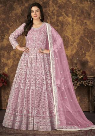 Picture of Exquisite Net Rosy Brown Anarkali Salwar Kameez