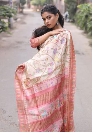 Picture of Pretty Silk Beige Saree