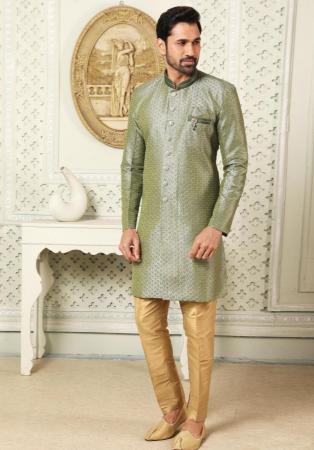 Picture of Pleasing Silk Dark Khaki Indo Western