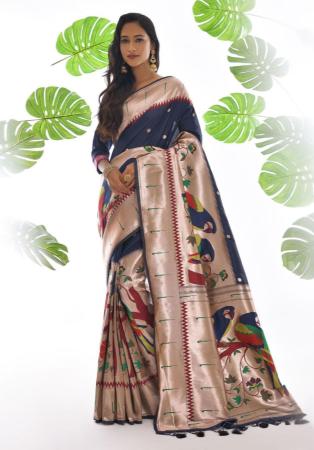 Picture of Amazing Silk Navy Blue Saree