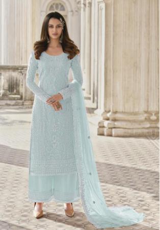 Picture of Net Dark Sea Green Straight Cut Salwar Kameez