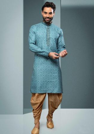 Picture of Comely Cotton Medium Aqua Marine Kurtas