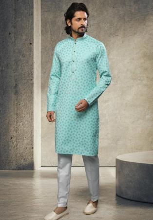 Picture of Amazing Cotton Medium Aqua Marine Kurtas