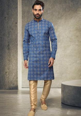 Picture of Resplendent Cotton Steel Blue Kurtas